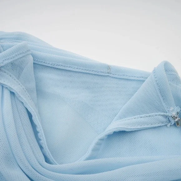 Miss Rosier Catherine Asymmetrical Pleated Maxi Dress | Baby Blue | Small - Picture 6 of 14